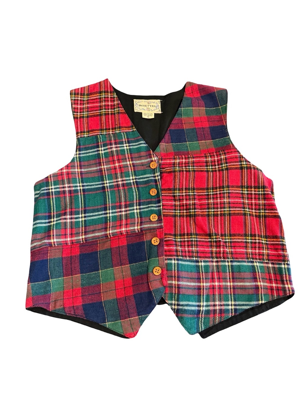 Vintage Rosettes Plaid Patchwork Vest - Red & Green Tartan